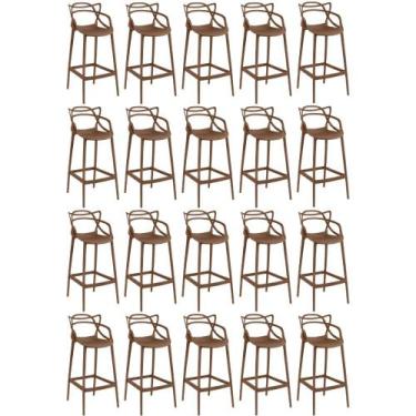 Imagem de Kit 20 Banquetas Allegra com Encosto Design Cozinha/Bancada - Marrom -