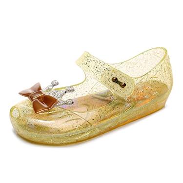 Imagem de OMGard Jelly Sapatos para meninas, sandálias rasteiras para cosplay de princesas, transparentes, geleias Mary Janes com laço/coroa, Amarelo, 10 Toddler