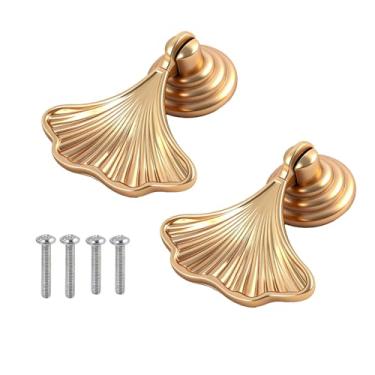 Imagem de Nextpal Puxadores de armário e puxadores de gaveta dourados, com ferragens de montagem, design de folha de ginkgo, construção de liga de zinco, casa Grandmillennial, para móveis cômoda cozinha