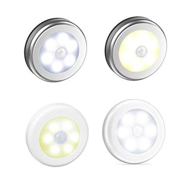 Imagem de Sensor de Movimento PIR Luz Noturna com 6 LEDs Lâmpada Parede sem Fio Auto Liga Desliga Detector Bateria para Armário Guarda-Roupa Quarto Corredor