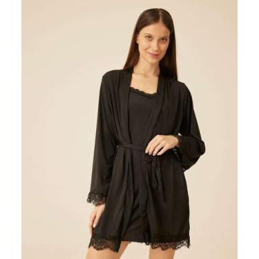 Imagem de Robe Feminino Renda Amarração Marisa-27079, Preto, G