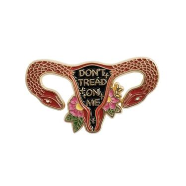 Imagem de ROSTIVO Broche de esmalte Uterus Snake para mulheres, Don't Tread On Me, broche de declaração feminista, presente de defesa dos direitos das mulheres para comícios internacionais do Dia da Mulher