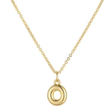 Imagem de TASBERN Colar com inicial bolha para mulheres, minúsculo, banhado a ouro 18K, alfabeto A-Z, minimalista, joia delicada, presente de aniversário para ela, Banhado a ouro, Sem Pedra Preciosa
