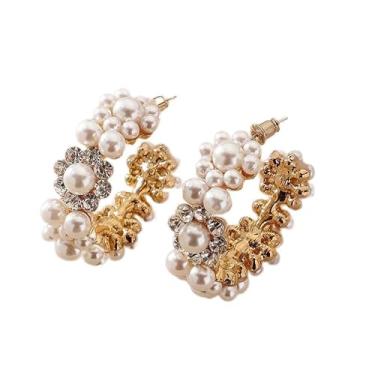 Imagem de Brincos de pérola para mulheres, banhado a ouro 14K, brincos pequenos de argola de pérola, brincos grossos e redondos com pingente de gota, joia delicada, presente