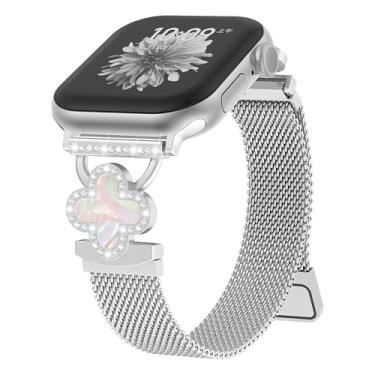Imagem de Pulseira magnética feminina de relógio Clover, ouro e prata, pulseira de metal elegante e chique para Apple Watch séries 10/9/8/7/6/5/4/3/2/1/SE/Ultra 2, serve para modelos de 38 mm-49 mm (prata, 42