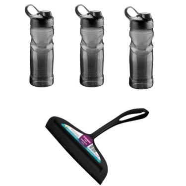 Imagem de Kit 2 Rodo de pia Preto e 3 Garrafa Plástica Fitness Preto 500ml