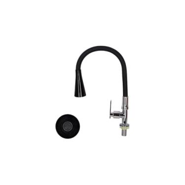 Imagem de Torneira de Mesa com Pescoço Flexível Silicone, Ducha, Inox com Preta, 62cm Altura, Para Cozinha