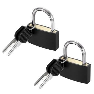 Imagem de PATIKIL Fechaduras pequenas de 4,5 cm com chaves de 5 cm de comprimento, 2 fechaduras de mala cobertas de ABS em latão sólido antiferrugem à prova d'água mini cadeado de bagagem para mochila, academia