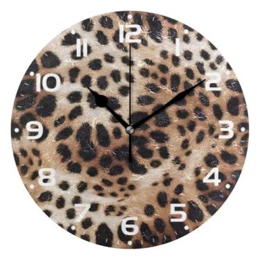 Imagem de JUZIHAI Relógio de parede com textura de leopardo, silencioso, sem tique-taque, relógios de parede redondos operados por bateria, fácil de ler, relógio decorativo de parede para casa, cozinha, sala de