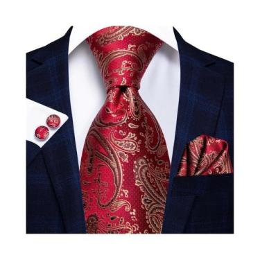 Imagem de Gravata Masculina De Seda 100% Vermelha Vinho Com Estampa Paisley 85cm
