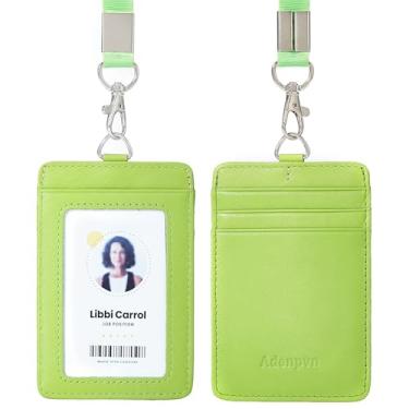 Imagem de Porta-crachá de identidade de couro genuíno com cordão, suporte de cartão de identificação macio, até 20 cores e grãos de couro para escolher, de vários compartimentos para cartões, estojo de crachá