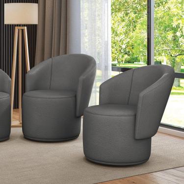 Imagem de Poltrona Decorativa Orgânica Fixa Para Sala Kit 2 Malu Sintético Grafite M11 - D'rossi