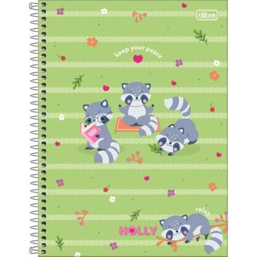 Imagem de Caderno Espiral Capa Dura Verde Guaxinim 10 Matérias Holly 20 x 27,5 cm | 160 Folhas - Tilibra