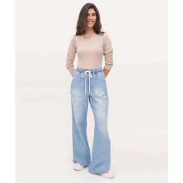 Imagem de Calça Jeans Destroyed Wide Leg Feminina-40031 - Ecxo Jeans, PP, Jeans 