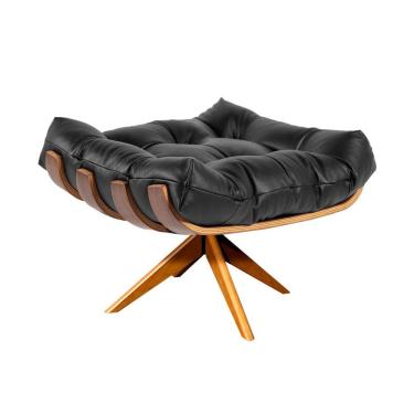 Imagem de Puff Costela Couro Legítimo Base Metal Preto - D´rossi