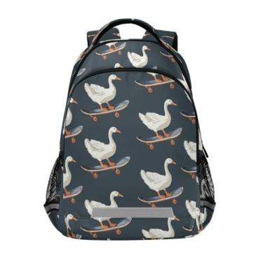 Imagem de ODAWA Geese Riding Skateboards Student Backpack for Kids 6-12 with Reflective Strips and Chest Strap, 13L