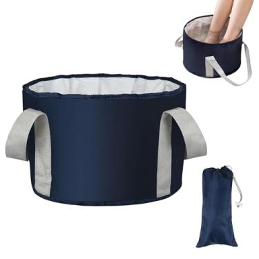 Imagem de Banheira de imersão portátil dobrável e lavatório, 18 litros de grande capacidade com alça, balde dobrável isolado para viagens, acampamento, pesca - azul marinho