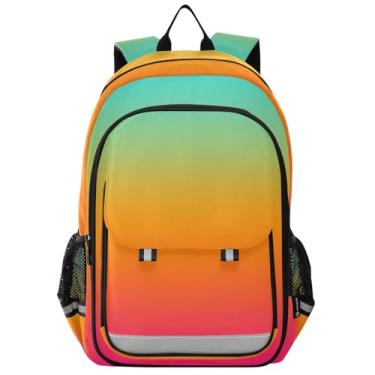 Imagem de Teal Orange Pink Gradient Kids Backpack 17 Inch, Backpack Kids School with Chest Strap