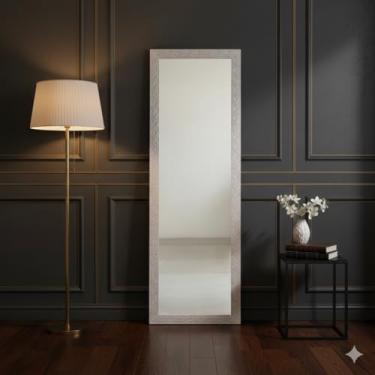 Imagem de Espelho Grande de Corpo Inteiro, Moldura Decorativa, Espelho de Parede para Quarto, Sala, Banheiro, 119x44cm Cor: Branco, Dourado e Madeira (Branco)