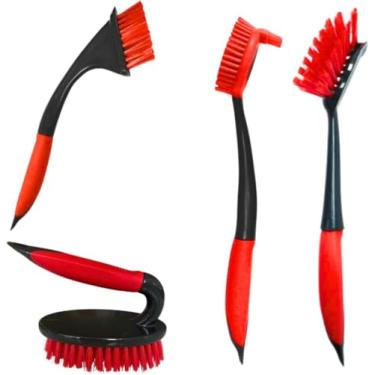 Imagem de Multifuncional Kit 4 Escovas de Limpeza Multiuso com Cabo Anatômico, Branco, Plástico, Recarregável Via USB, para Pisos, Paredes, Tecidos, Tênis e Azulejos