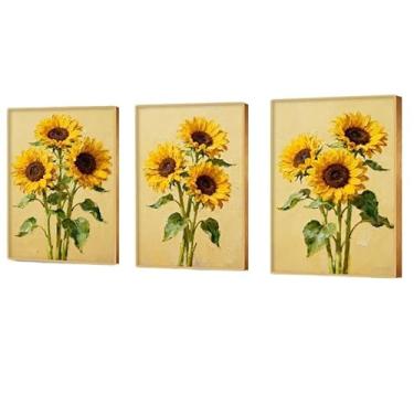 Imagem de Quadros Decorativos kit 3 girassol pintura decorativa simples e fresca para sala de estar e quarto Quadros e Obras de Arte(D-girassol-3pcs,40x60cm)