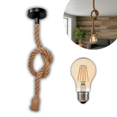 Imagem de Luminária Pendente Corda Decorativa Rústico Retrô Vintage E27 com Lâmpada Filamento de LED 4W ST64 Âmbar