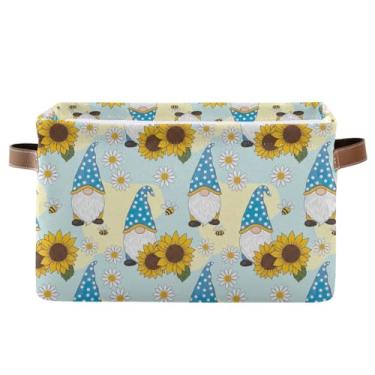 Imagem de Organizador dobrável de armazenamento de roupas – caixas de armazenamento decorativas de lona de tecido para banheiro, roupas fofas gnomo girassol margarida azul, 1 pacote