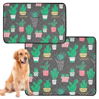 Imagem de Plantas, cactos, folhas verdes, cinza, almofadas extra grandes para xixi para cães, lavável, impermeável, tapete de cercadinho de cachorro absorvente, médio + grande, conjunto de 2