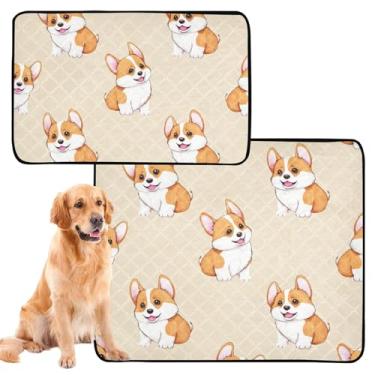 Imagem de Almofadas laváveis para cães de estimação, à prova d'água, tapete de cercadinho de cachorro fofo laranja corgi filhotes de cachorro bege tapete de xixi reutilizável para treinamento de filhotes