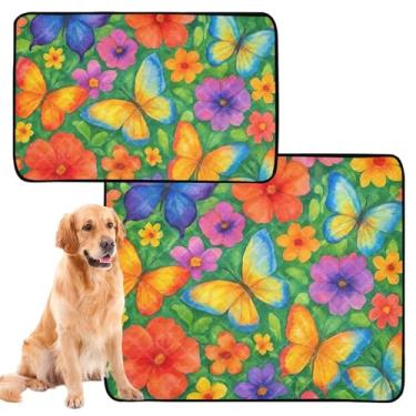 Imagem de Almofada de xixi de borboletas coloridas para animais de estimação, reutilizável, lavável, para cães, impermeável, cercadinho para cães, médio + grande, conjunto de 2