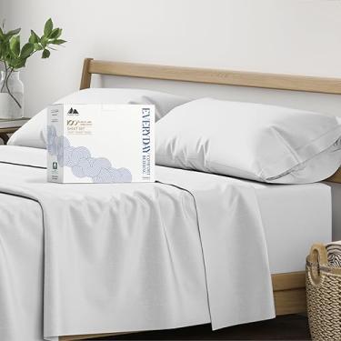 Imagem de Mayfair Linen Lençóis 100% algodão orgânico tamanho casal - 4 peças de algodão orgânico, percal, macio, refrescante, fresco e respirável, 40,6 cm com bolso profundo de qualidade de hotel - cinza claro
