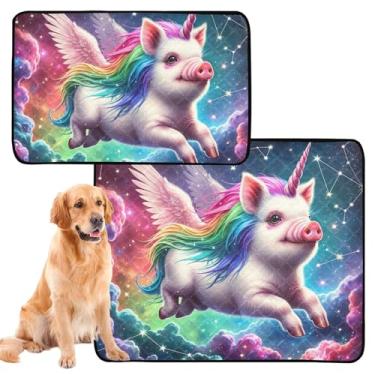 Imagem de Almofadas laváveis e reutilizáveis para animais de estimação, unicórnio, porco, galáxia, absorvente para filhotes, tapete impermeável, antiderrapante, médio + grande, conjunto de 2