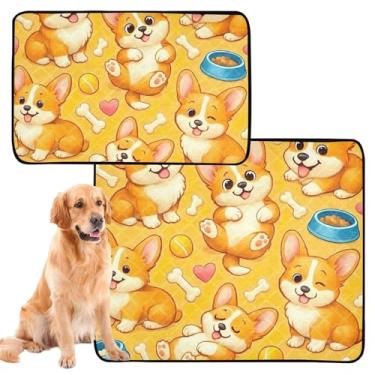Imagem de Almofadas de xixi laváveis para animais de estimação fofos, amarelos, à prova d'água, tapete de gaiola de cachorro, fofo, gato, almofada reutilizável absorvente, médio + grande, conjunto de 2