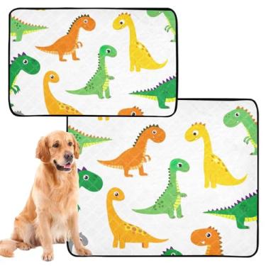 Imagem de Almofada reutilizável para gatos com desenho animado fofo de dinossauro, lavável, tapete de urina para cães, à prova d'água, tapete absorvente, médio + grande, conjunto de 2