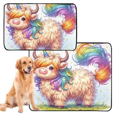 Imagem de Unicórnio Highland Pastilhas de xixi para cães de estimação laváveis à prova d'água para caixa reutilizável almofada de xixi absorvente para treinamento de filhotes, médio + grande, conjunto de 2