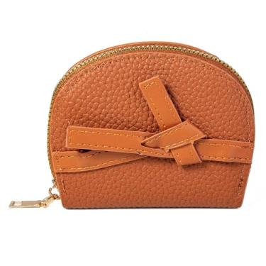 Imagem de Carteira feminina de couro genuíno com dobra dupla/tripla - Suporte minimalista para cartão de crédito com bloqueio de RFID e bolso para moedas, Marrom, Casual