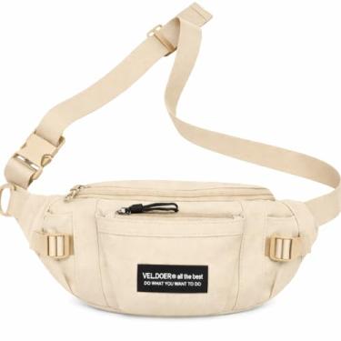 Imagem de Pochete Bolsa Transversal Coreana Moderna Unissex – Nylon Impermeável, Estilo Urbano, Ajustável para Cintura ou Peito (creme)