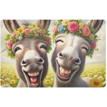 Imagem de TSENQUE Tapete de Halloween com estampa engraçada de burro fofo, impermeável, grande, engraçado, tapete de boas-vindas antiderrapante, lavável, 81 x 50 cm