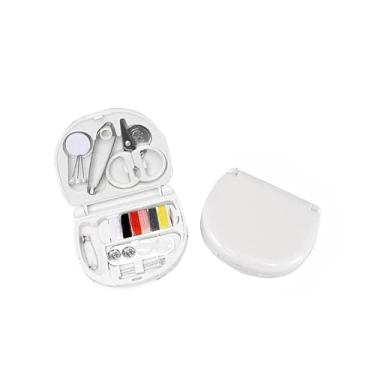 Imagem de Mini kit de costura em estojo branco - conjunto portátil de agulha e linha com tesouras de costura, suprimentos e acessórios para iniciantes, crianças, adultos | casa, viagem, kit de reparo de