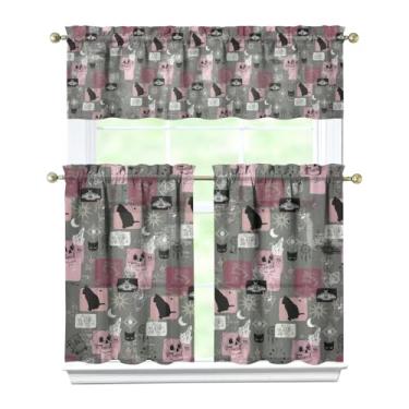 Imagem de Nojuikm Conjunto de 3 peças de cortinas e sanefas góticas de cozinha com caveiras engraçadas, design de cortinas sobre a pia para cozinha, quarto, lavanderia, decoração de casa 70 x 91 cm