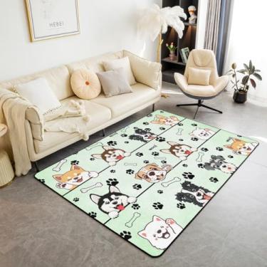 Imagem de Tapete de cachorro de desenho animado 9,5 x 1,5 m, tapete antiderrapante para crianças, meninas e adultos, tapete decorativo com estampa de pata kawaii para sala de estar, quarto, sala de jogos