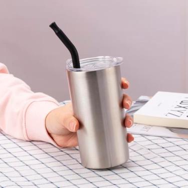 Imagem de Caneca de parede dupla de aço inoxidável de 340 g - isolada a vácuo com canudo e alça, ideal para escritório e academia (inoxidável)