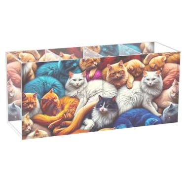 Imagem de TSENQUE Porta-lápis para mesa, lindos gatos, neon colorido, acrílico, maquiagem, porta-pincéis, porta-canetas, porta-canetas, materiais de escritório personalizados para decoração de mesa