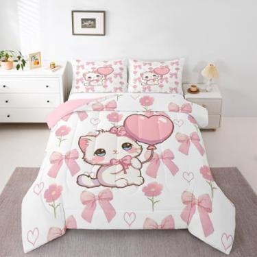 Imagem de Erosebridal Jogo de cama solteiro com laço de fita rosa, para meninas, fofo, com laço, rosa, floral, para adolescentes, meninas, meninas, crianças, decoração de quarto