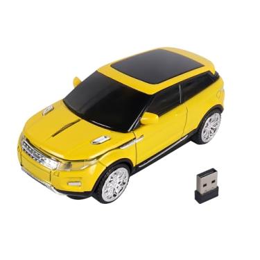 Imagem de Mouse para carro, mini SUV fixe, sem fio, portátil, 2,4 GHz, óptico, sem fio, com receptor USB, 3 botões para escritório, escola, viagem, laptop, PC, computador de mesa, presente (amarelo-1 pacote)