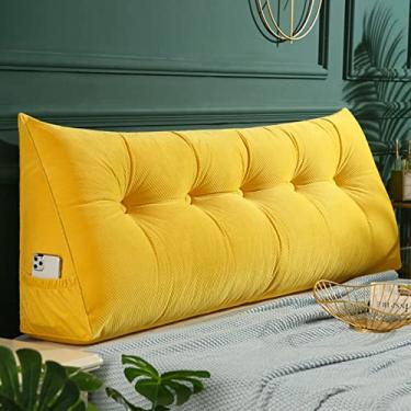 Imagem de Almofada triangular para cabeceira com capa removível, almofada de leitura triangular, almofada de cabeceira de cunha de cor sólida para cama, sofá, quarto, amarelo, 150 x 50 x 20 cm