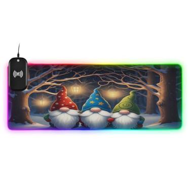 Imagem de CEBUGI Mouse pad de carregamento sem fio Cute Gnomos 15W Fast Gaming Mouse Pad com 14 iluminação LED RGB para jogos, PC, laptop, mesa 80 x 30 cm