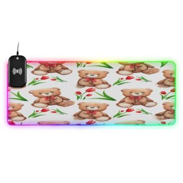 Imagem de CEBUGI Brown Animals Mouse Pad de carregamento sem fio 15 W rápido para jogos com 14 iluminação LED RGB para jogos, PC, laptop, mesa 80 x 30 cm