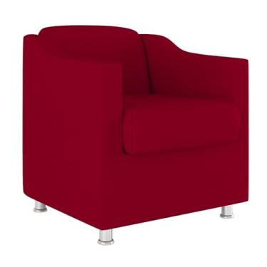 Imagem de Poltrona Individual Moderna, Estofado em Tecido Marrom, Base Cromada, Design Minimalista (Vermelho)