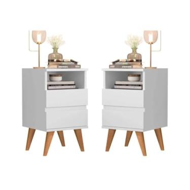 Imagem de Kit 2 Mesas de Cabeceira Brancas – Pop Moderna com 2 Gavetas